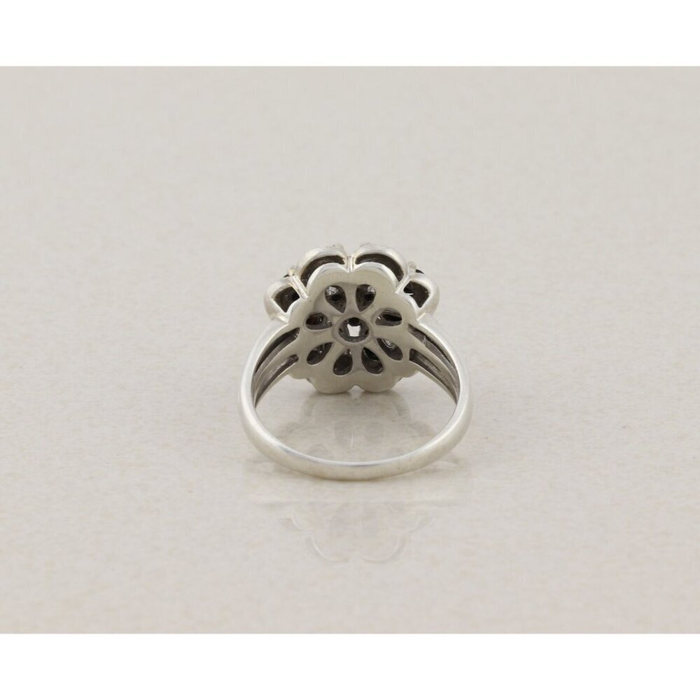 Sterling Silver Blue Cubic Zirconia and Natural Diamond Flower Ring Size 9 1/2 - Picture 7 of 7